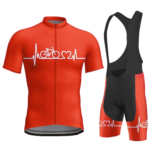 Herren Radtrikot mit Trägershorts Kurzarm Mountainbike MTB Straßenradsport Sommer Blau Rote Orange Buchstaben Zahlen Lustig Fahhrad 3D-Polster Schnelltrocknend Rückentasche Feuchtigkeitsableitend Image