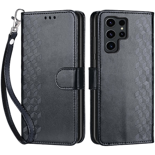 Handy Hülle Handyhüllen Für Samsung Galaxy S26 Ultra Plus S25 S24 S23 S22 S23 FE S21 Ultra Plus S20 A55 5G A35 5G Rückseite Mit Ständer Magnetisch Mit Handgelenkschlaufe Retro TPU PU-Leder Image