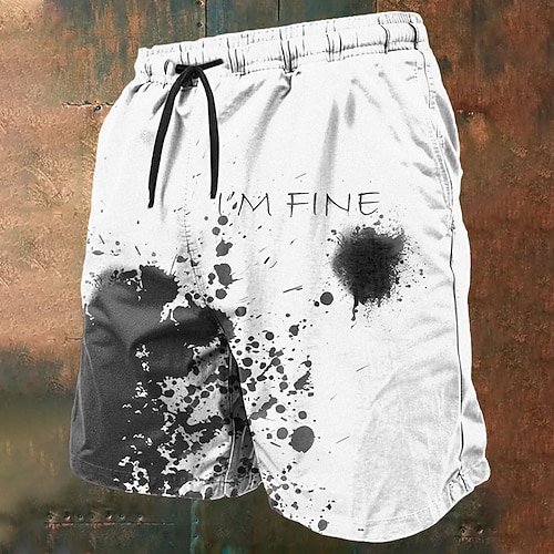 Herren Blut Spritzer Buchstaben Kostüme Badehose Boardshorts Schwimmshorts Mittlere Taille Mode Streetwear Designer Lässig täglich Urlaub Zugband Tasche elastischer Bund Designer Kleidung Image