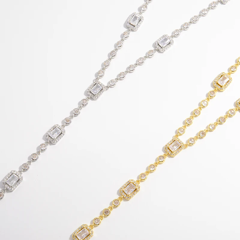 ZHUKOU Gold color Rectangle Crystal Necklace for women Dinner Party Women Necklace Jewelry Fashion Jewelry Wholesale VL198