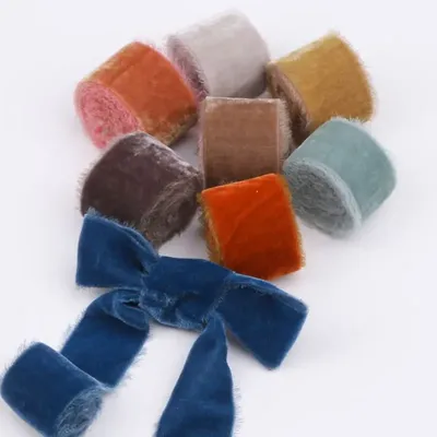 1m/roll Flocking Hand Teared Velvet Ribbon DIY Cake Gift Decoration Wedding Invitation Bracelet