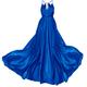 Women's Satin Long Dress Blue Tied Back | Medium | Angelika Jozefczyk