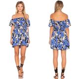 Free People Dresses | Free People Floral Smocked Bodice Dress With Pockets Xs | Color: Blue/Cream | Size: Xs