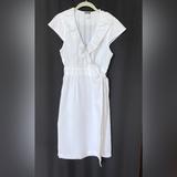 J. Crew Dresses | J Crew Linen White Ruffle Front Dress! Bc Size 10 | Color: White | Size: 10