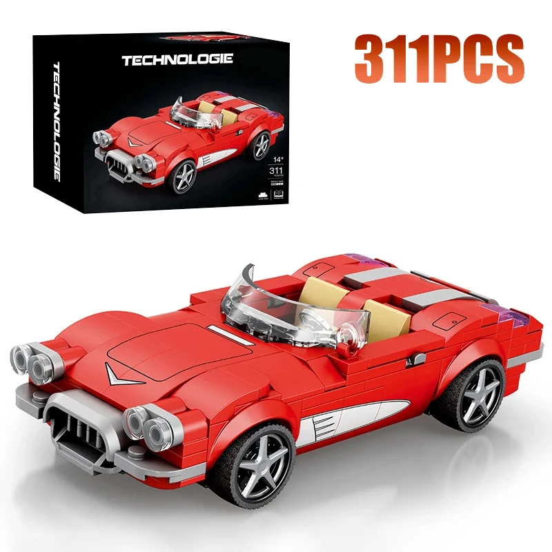 311PCS Rot Roadster Auto Baustein Kreative Stadt Fahrzeug Diy Auto Modell Ziegel Desktop Display Spielzeug Für Kinder Urlaub Geschenke Image
