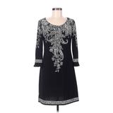 London Times Casual Dress Crew Neck 3/4 Sleeve: Black Paisley Dresses - Women's Size 8 Petite