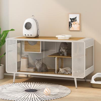 55.12 "Spacious Cat House with Tempered Glass, for Living Room, Hallway, Study and Other Spaces (White)