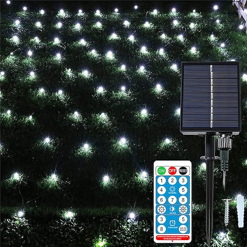 elegantes Solarnetz für Hochzeitsempfänge und Partys, 3mx2m, 200LEDs mit Fernbedienung, Zaun-Lichterkette, IP65, wasserdicht für den Außenbereich, 8 Modi, Timer, für Garten/Veranda/Hochzeit Image