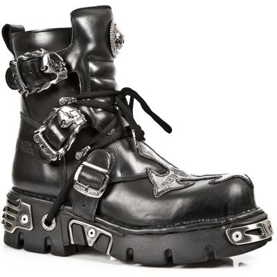 New Rock Silver Cross Biker-Stiefel aus schwarzem Leder-407-S1