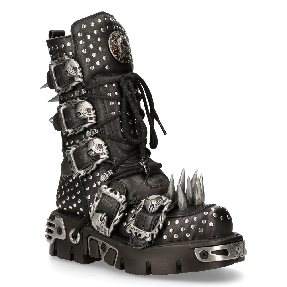 New Rock Gothic-Stiefel mit Nieten aus schwarzem Leder-1535-S1