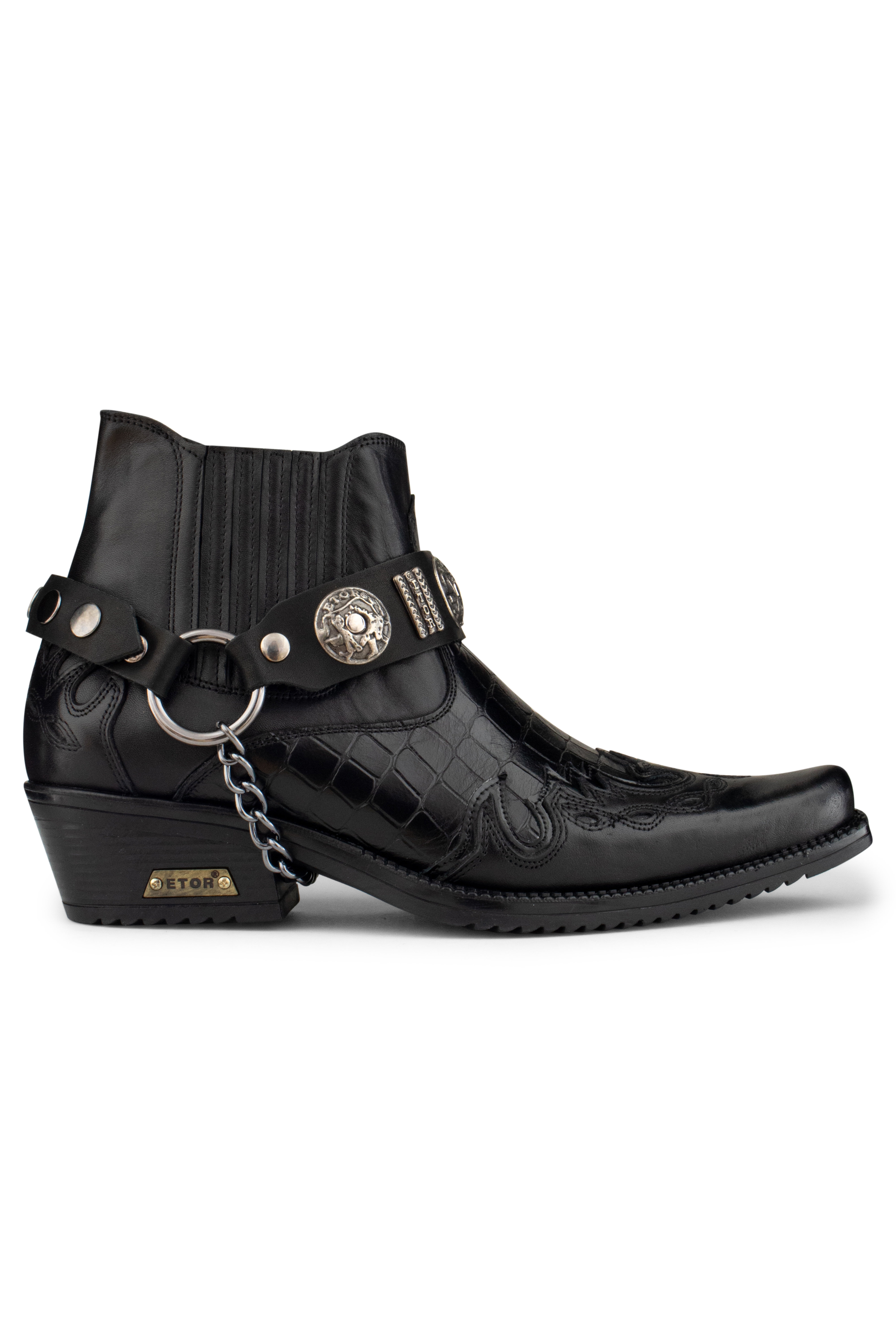 Herren-Western-Winklepicker-Gothic-Stiefel aus schwarzem Leder Image