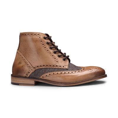 Klassische Herren-Stiefeletten im Brogue-Stil aus braunem Oxford-Leder im Gatsby-Stil mit Tweed Image