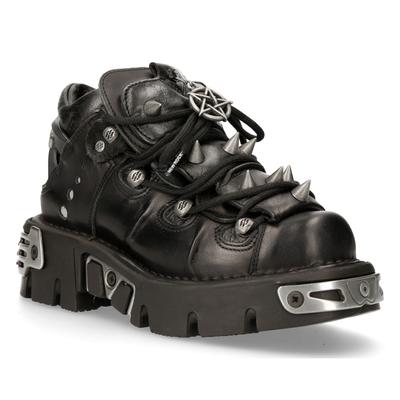 New Rock schwarze Leder-Stiefeletten mit Spikes-110-S1