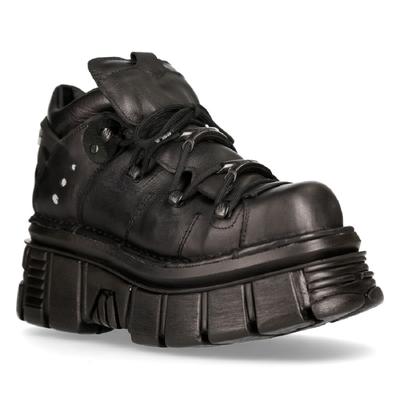 NEW ROCK 106N-S52 TOWER SHOES Biker-Punk-Gothic-Stiefel aus schwarzem Metallic-Leder