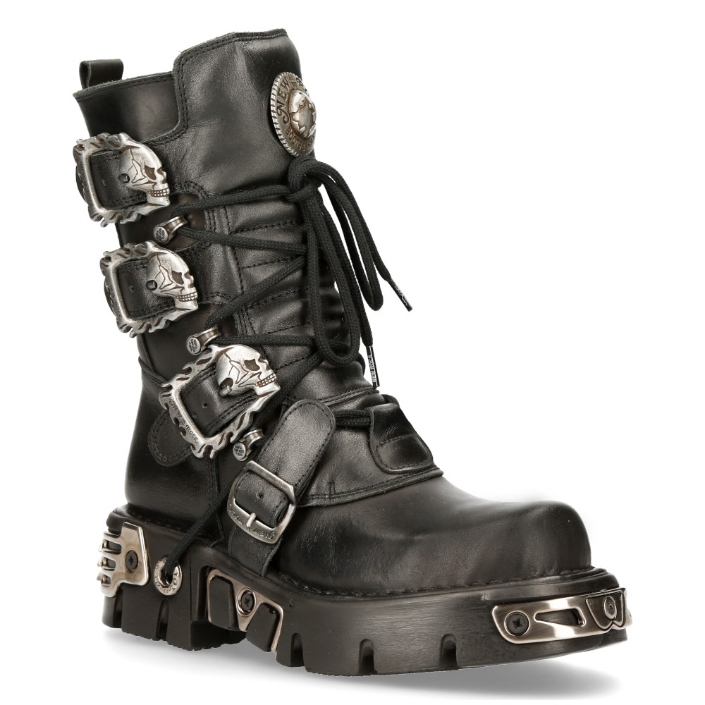 New Rock Schwarze mittelhohe Gothic-Lederstiefel-391-S1