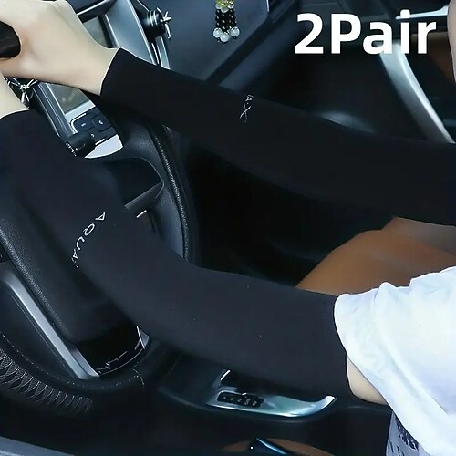 2 Paar lange, einfarbige Sonnenärmel, dünne, hochelastische, kühlende Armstulpen, Sommersportärmel zum Laufen, Angeln, Reiten Image