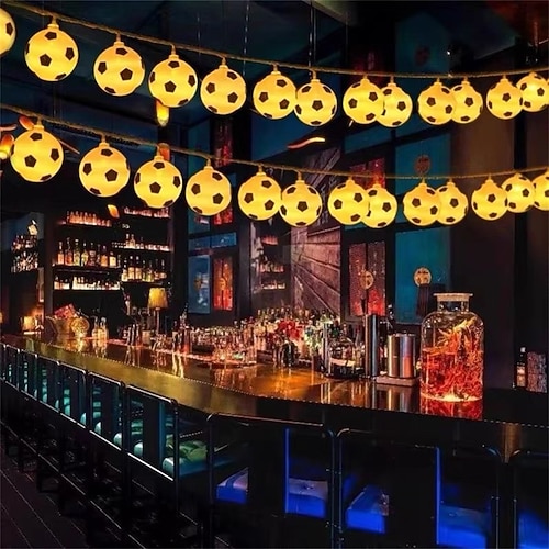 Fußball-Lichterketten, Sportball-Lichterketten, Euro-Cup, USB- oder batteriebetrieben, 1,5m, 3m, 6m Lichterkette, Mix aus Baseball, Basketball, Fußball und Fußball-LED-Lichtern Image