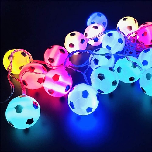 Fußball-Lichterkette, Sportball-Lichterkette, Weltfußball, USB- oder batteriebetrieben, 1,5 m, 3 m, 6 m Lichterkette, Mix aus Baseball-, Basketball- und Fußball-LED-Lichtern Image