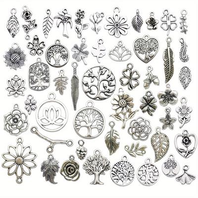 100pcs Mixed Styles Silvery Tree Flower Charms Col...