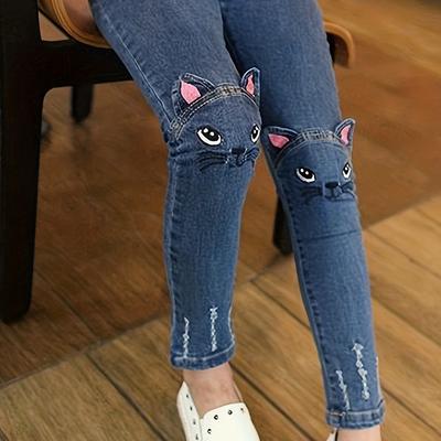 TEMU Girls Bunny Design Skinny Jeans, Stylish & Slim Fit Denim Pants For Outwear, Kids Bottoms