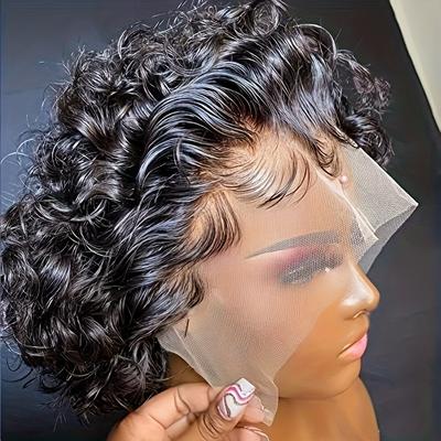 Pixie Cut Wig Human Hair Short Curly Lace Front Wigs Human Hair 13x1 Pixie Cut Wigs For Women 150% Density Pre Plucked Short Curly Pixie Cut Lace Frontal Wigs 6 Inch