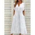 Damen Lässiges Kleid Sommerkleid Faltenkleid Glatt Spitze Rüschen V Ausschnitt Midikleid Modisch Elegant Outdoor Täglich Kurzarm Lockere Passform Weiß Rosa Blau Sommer Frühling S M L XL XXL