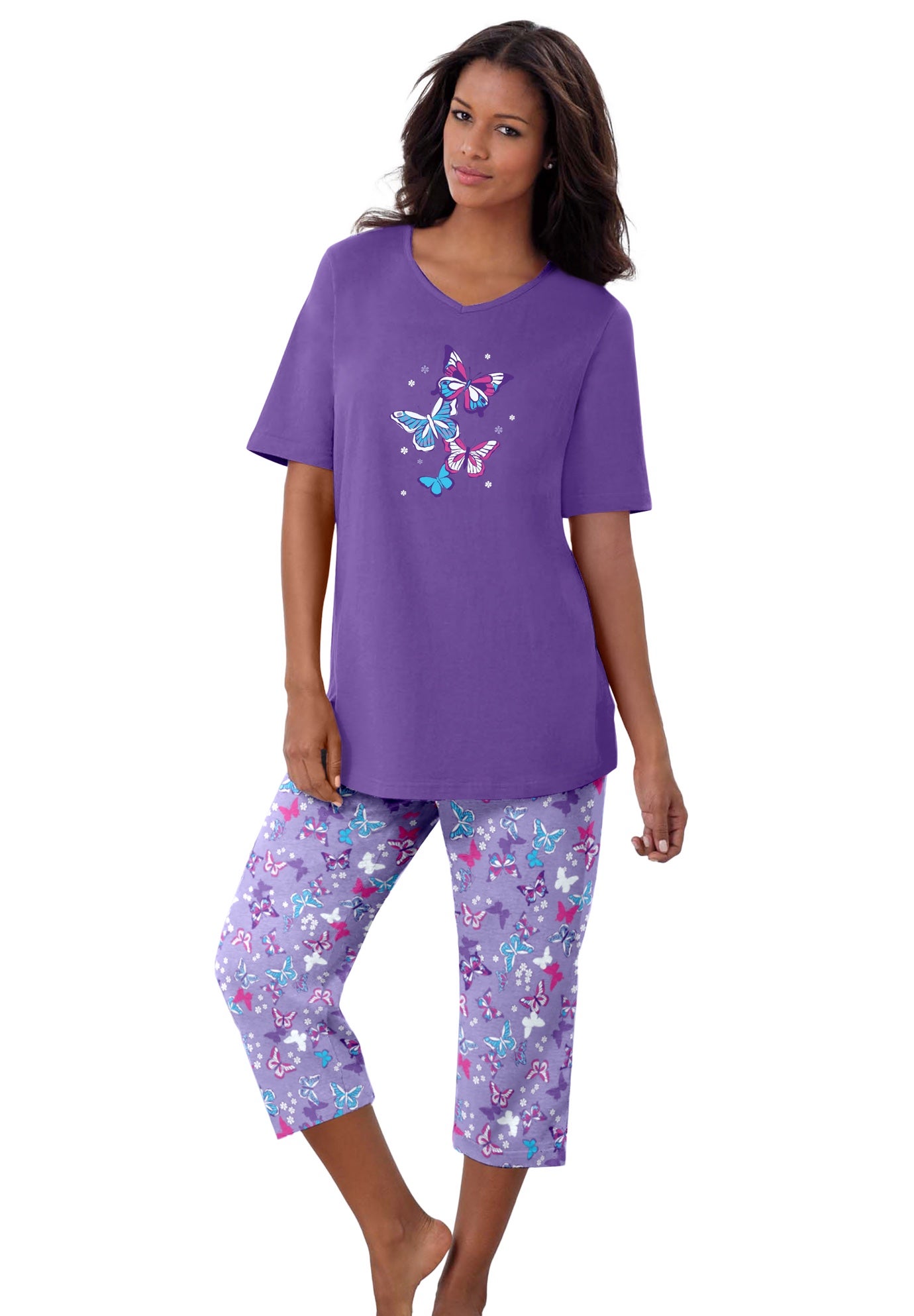 Plus Size Women's 2-Piece Capri PJ Set by Dreams & Co. in Soft Iris Butterflies (Size 2X) Pajamas