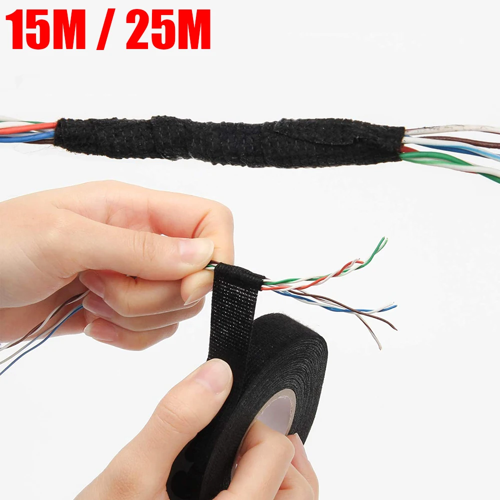 9/15/19/25/32 mm Breite, elektrisch hitzebeständiges Kabelbaumband, 15 m, 25 m, Isolierung, Kfz-Verkabelung, Schutz, Stoff, Stoffband