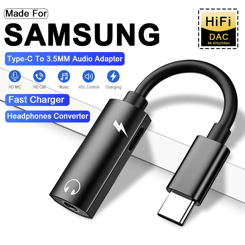 Adattatore audio jack per cuffie da 2 in 1 tipo C a 3,5 mm per Samsung Galaxy S24 S23 S22 Ultra A54 A34 A53 Nota 20 10 Caricatore USB C