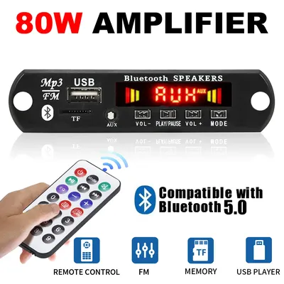 80W 50W Amplifier MP3 Player Decoder Board 12V 18V Wireless Bluetooth 5.0 Car Audio USB TF FM Radio