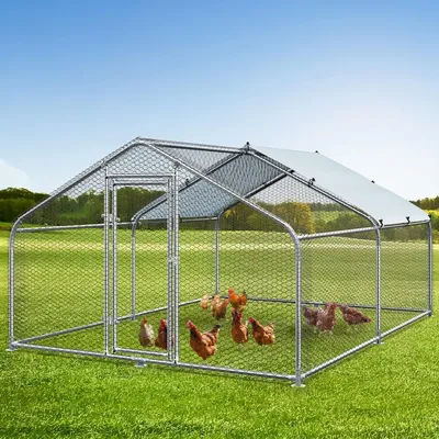 Large Metal Chicken Coop with Waterproof Cover,13.12'L X 9.84'W X 6.49H Walk-in Poultry Cage with