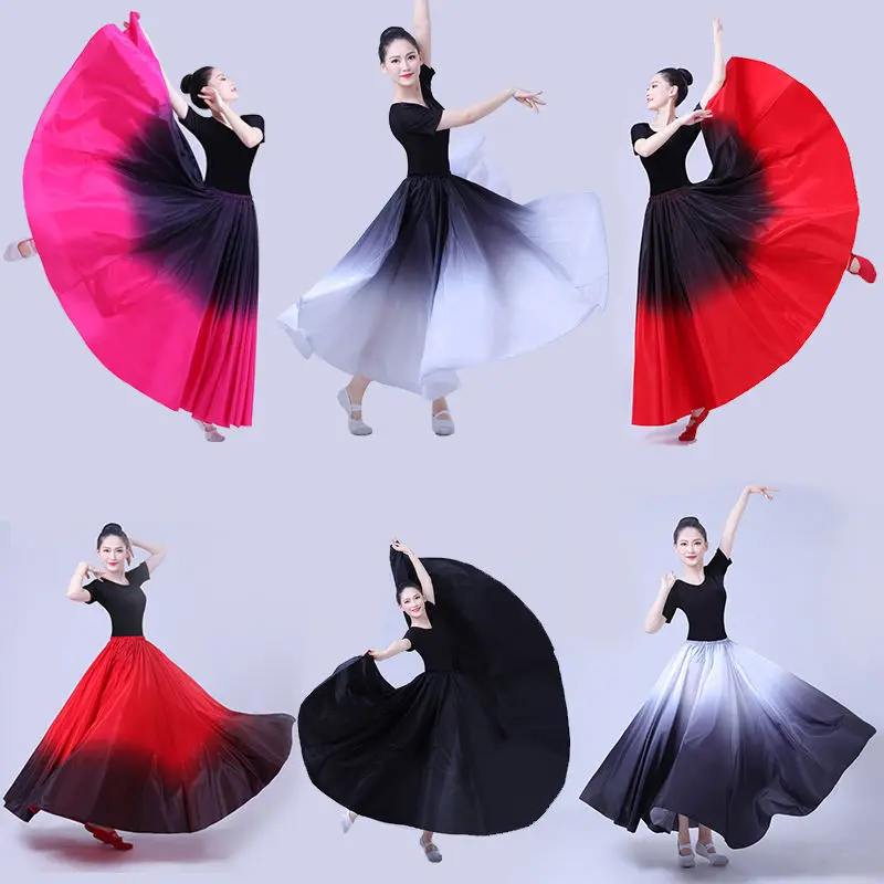 Jupes de danse dégradées pour femmes, 180/360/720 degrés, Costume de danse classique moderne, pratique de la danse, jupes longues à grande balançoire