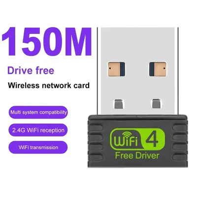 2,4 GHz Mini-USB-WLAN-Adapter, 150 Mbit/s, drahtlose Netzwerkkarte, integrierte Antenne, kostenloses Laufwerk, USB-Dongle, Wi-Fi-Adapter für PC und Laptop