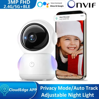Nachtlicht Baby Monitor 3MP Smart 2,4G/5G WiFi Auto Tracking Sicherheit Schutz Cloud Indoor PTZ Onvif IP Kamera Alexa Google