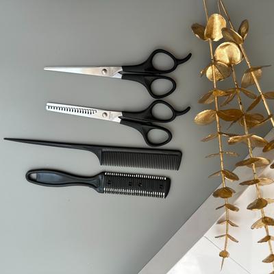 TEMU 4pcs Professional Hair Styling Tool Set - Includes Hair Cutting Scissors, Comb, And Thinning Shears For Perfect Haircuts And Thinning Image