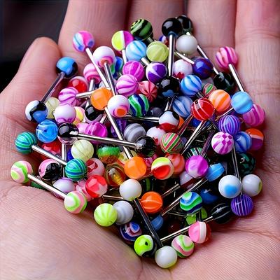 100pcs Colorful Stainless Steel Barbell Tongue Rings Set Punk Style Body Piercing Jewelry Set