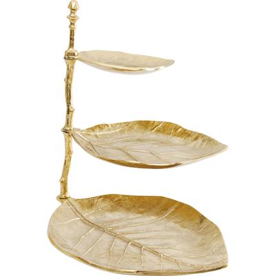 Deko Etagere mit 3 Ebenen in Blätter Form aus Aluminium, gold, H46cm