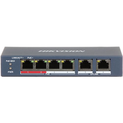 Netzwerk-Switch, 4 PoE-Ports, 2 Ports, 10/100 Mbit/s, nicht verwaltet Hikvision DS-3E0106P-E/M