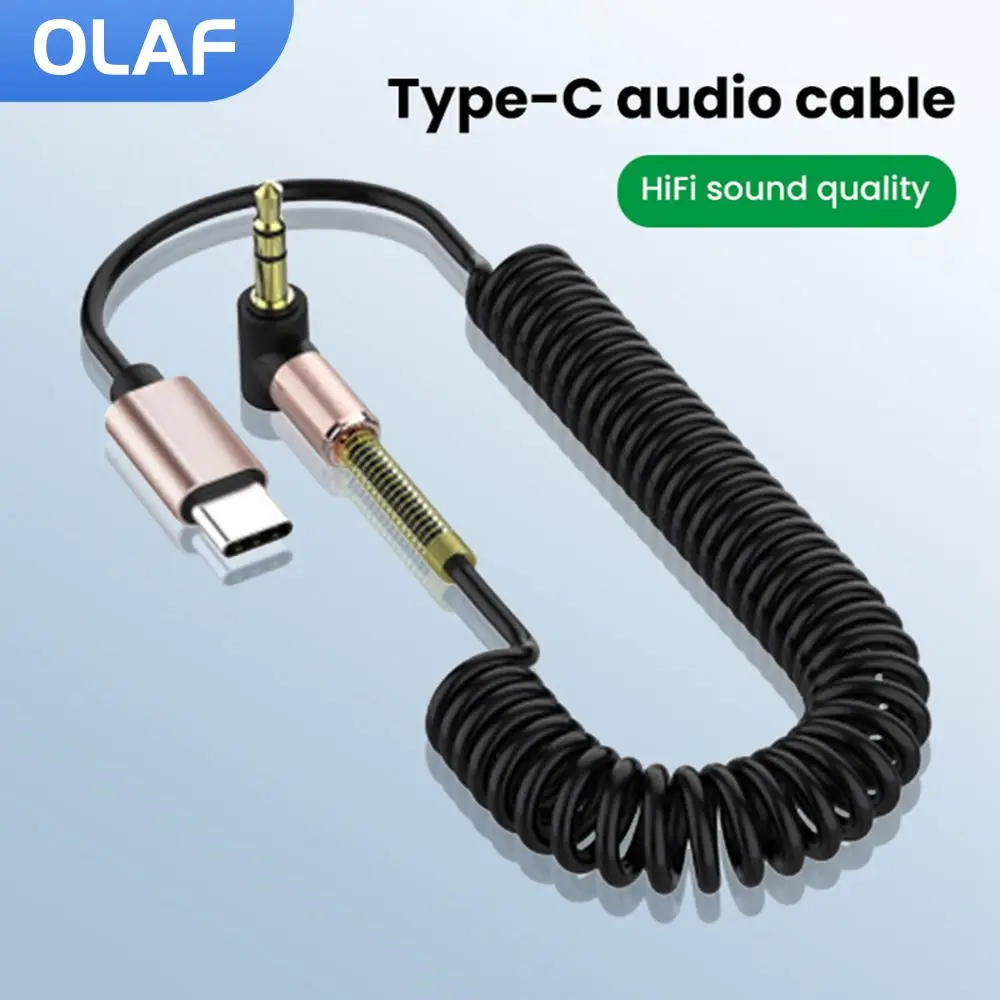 Cavo audio retrattile a molla per auto OLAF da USB C a 3,5 mm per iPhone 15 da 3,5 mm a 3,5 mm jack cavo AUX cavo altoparlante adattatore a gomito