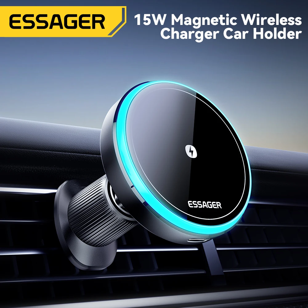 Essager Magnetischer Autotelefonhalter 15 W kabelloser Ladeständer für iPhone 17 16 15 14 Max Autohalterung Ladegerät für Magsafe LED-Licht Image