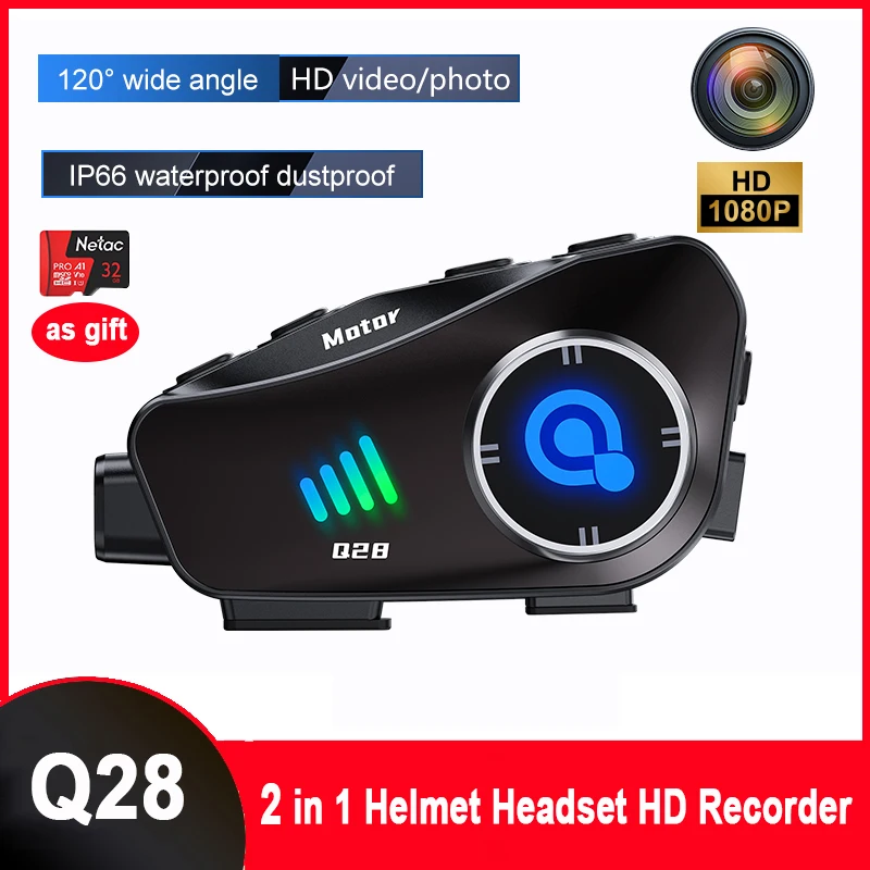 2024 neueste Motorradhelme Bluetooth-Headsets 1080P HD-Kamera-Recorder TF-Karte als Geschenk Wasserdichter Moto-Kopfhörer Image