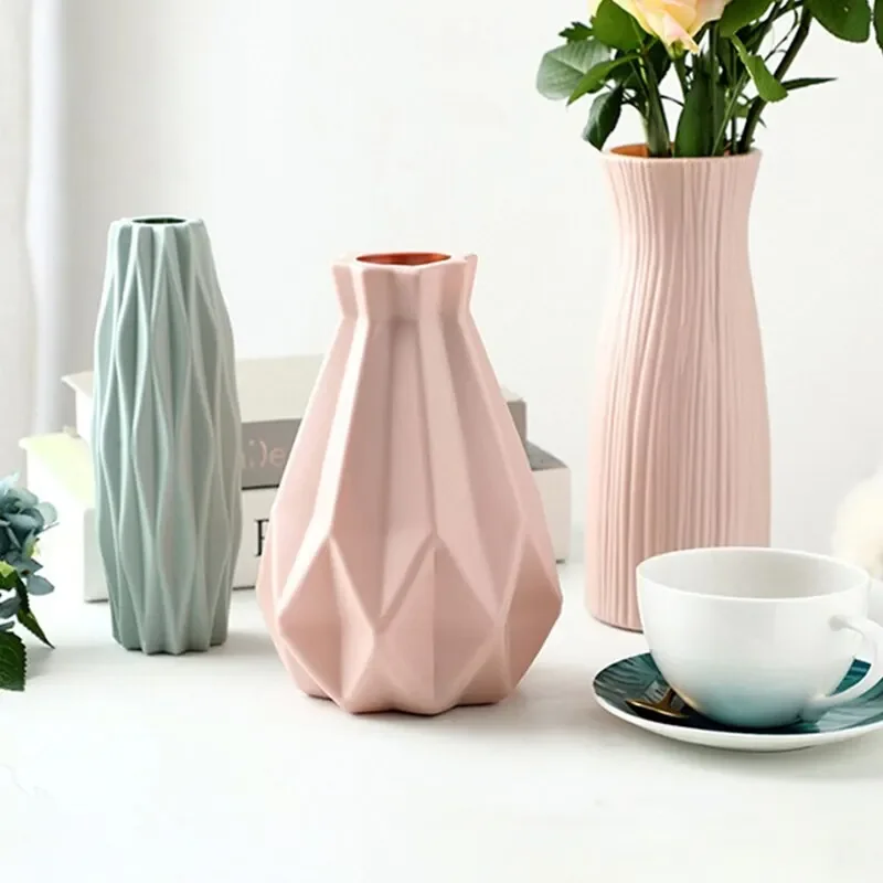 1pc Moderne Blume Vase Weiß Rosa Blau Kunststoff Korb Nordic Hause Wohnzimmer Dekoration Ornament Blume Anordnung Image