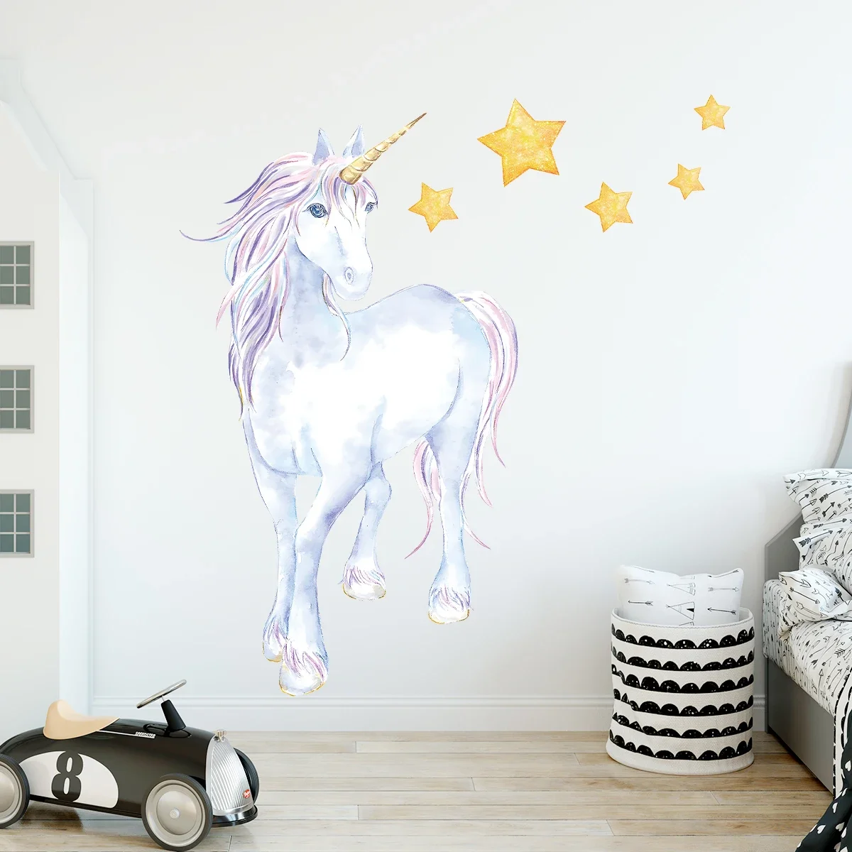 Cartoon Tier Wolke Einhorn Wandaufkleber Babyzimmer Stern Hintergrund Kinderzimmer Dekoration für Schlafzimmer Mädchen Home Decor Wohnzimmer Image
