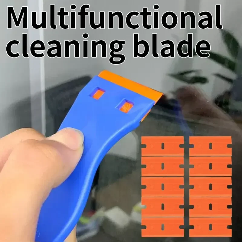 Neues Rasiermesser, Kunststoffschaber-Werkzeug und Kunststoffklingen zum Entfernen von Kleber, Aufklebern, Abziehbildern, Tönungen aus Autofenster und Glas Image