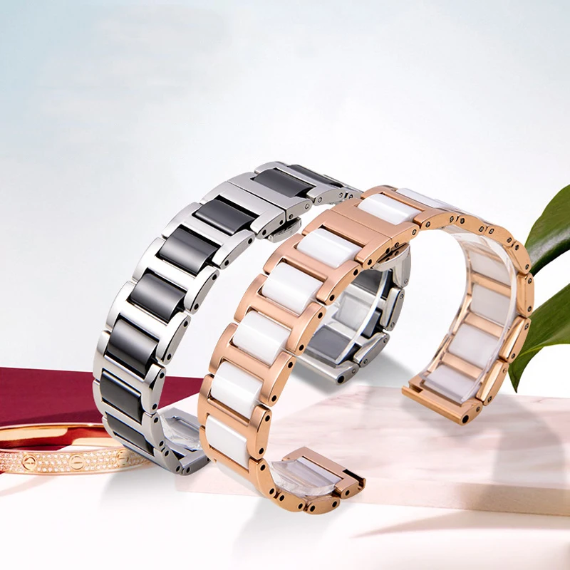Keramikarmband zwischen Edelstahl, 14 mm, 16 mm, 18 mm, 20 mm, 22 mm, Schnellverschlussband, Herren- und Damenuhr, universelles Armband Image
