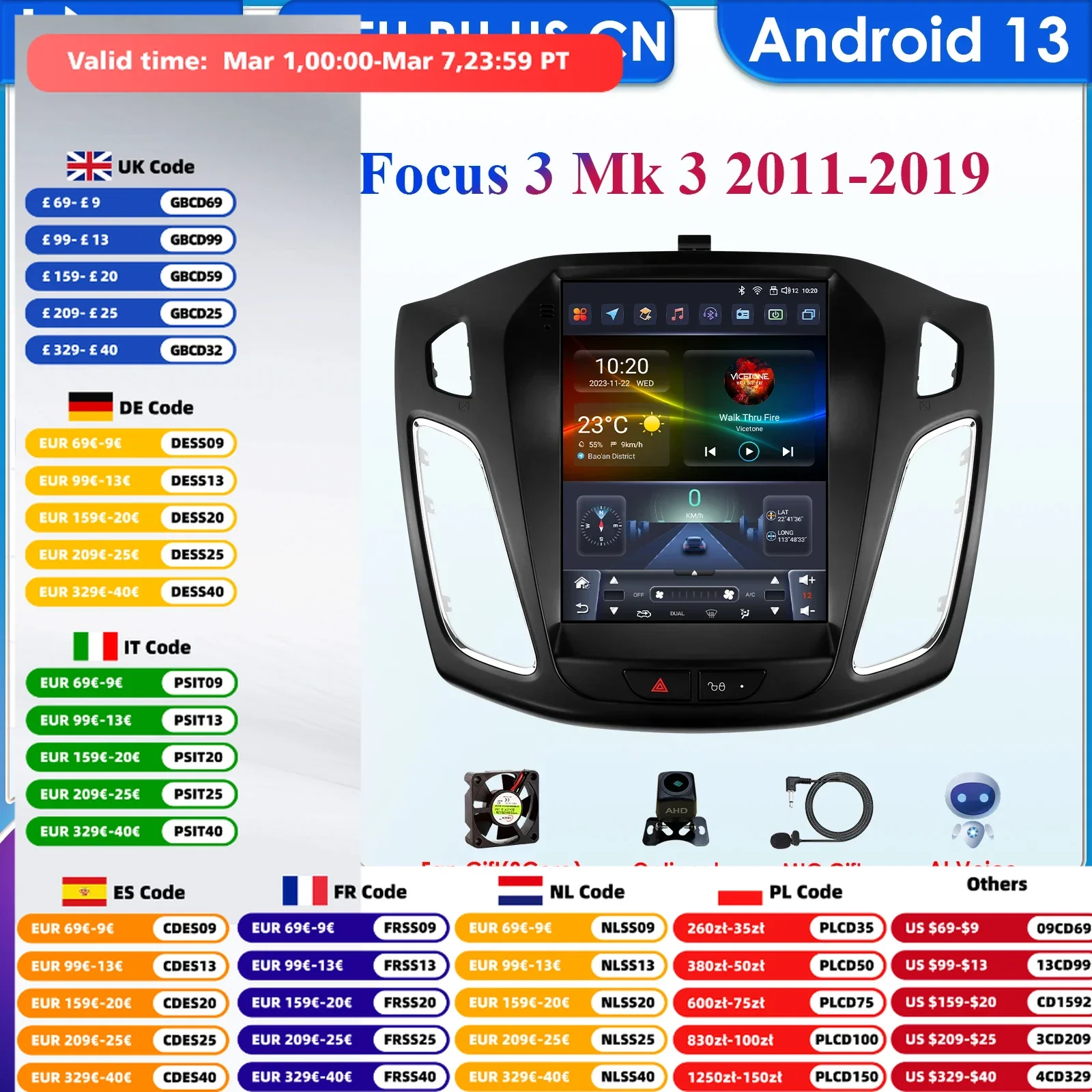 Carplay 4G-LTE 7862 DSP 9,7 Zoll 2 Din Android Auto Radio GPS für Ford Focus 3 Mk 3 2011 - 2019 Multimedia Video Player RDS WIFI Image