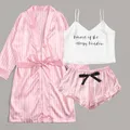 3 pezzi pigiama da donna abito moda scollo a V elasticizzato raso di seta pizzo lingerie sexy pigiama bowknot pantaloncini da notte set indumenti da notte