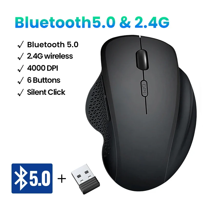 Drahtlose Maus Wiederaufladbare Bluetooth Maus 1600DPI Stille Mäuse 2,4G USB Gaming Empfänger für Mackbook PC Laptop Zubehör Image