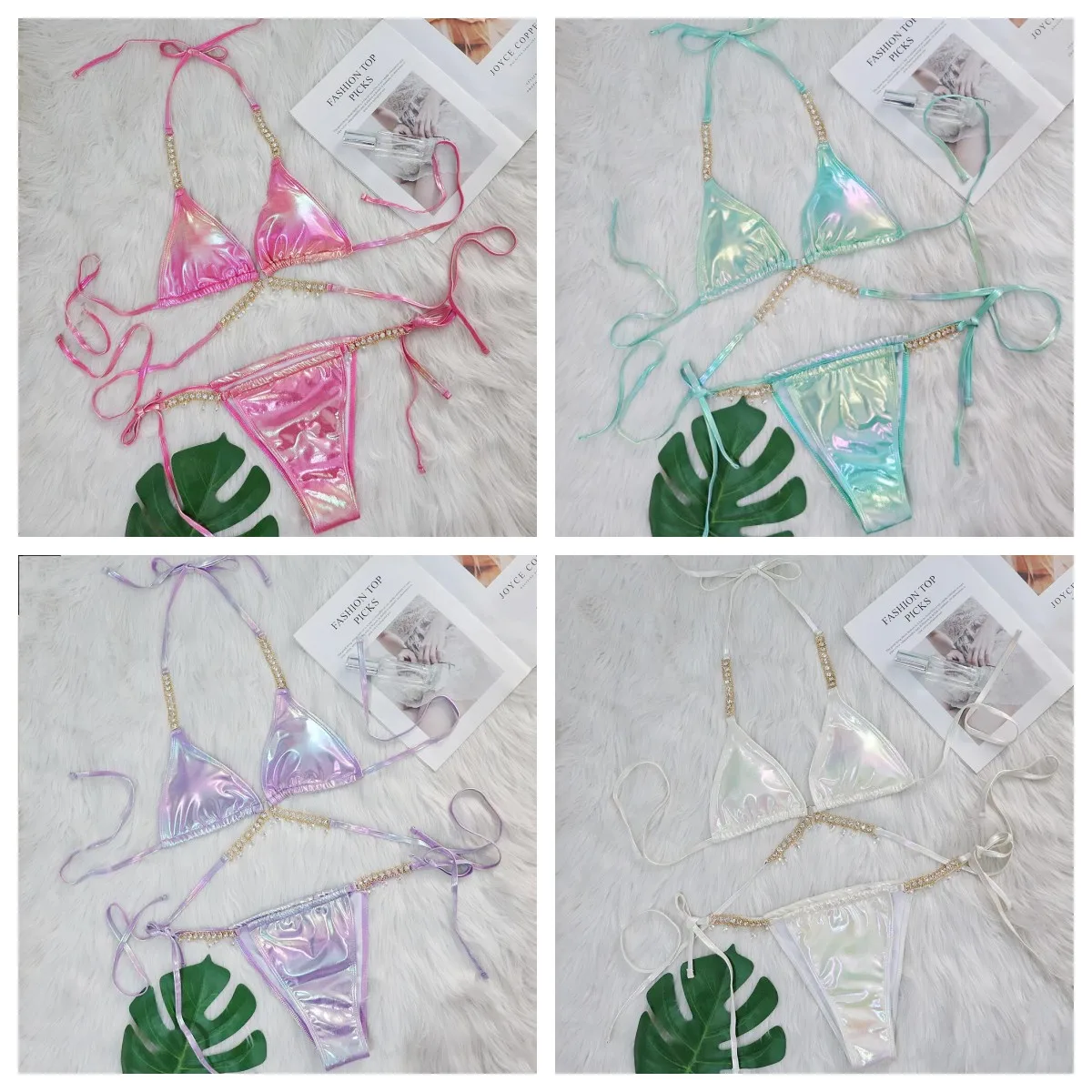 Sexy Halfter glänzende Diamant Bikini Frauen Bade bekleidung weibliche Badeanzug Laser Metallic Bikini Set brasilia nischen Badeanzug Bad Strand kleidung Image