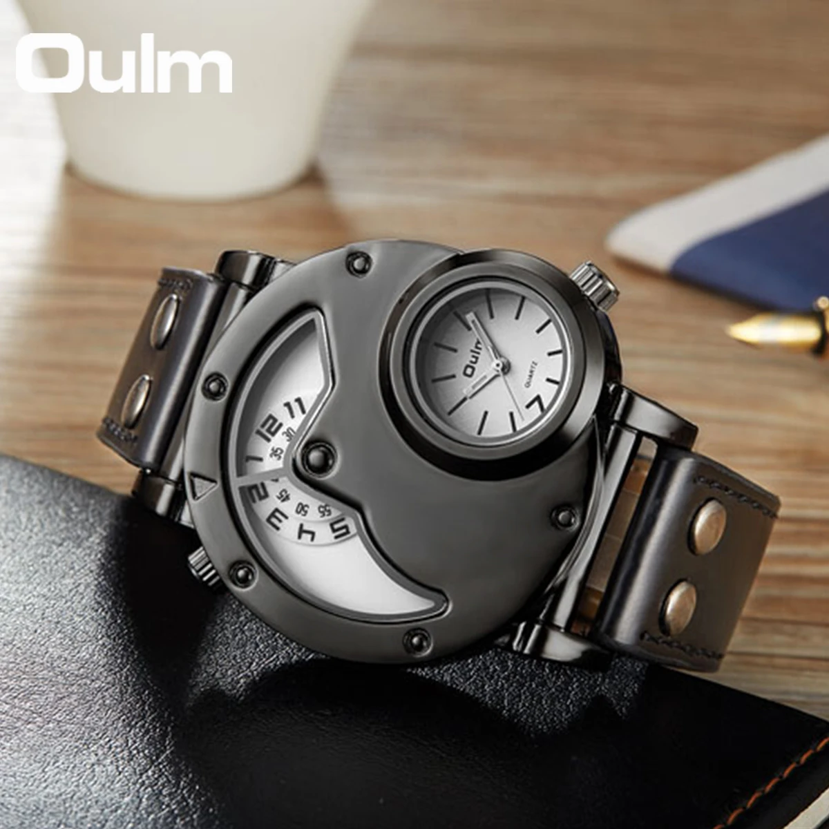 Oulm Designer Marke Luxus uhren für Männer Dual Time Quarzuhr Casual Man Leder uhr Sport Herren uhr Relogio Masculino Image